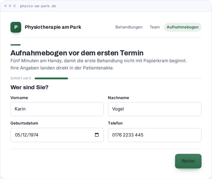 Vorschau: Fragebogen & Aufnahmebogen