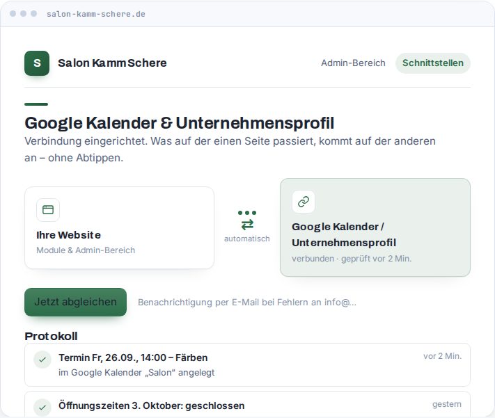 Vorschau: Google Kalender & Unternehmensprofil