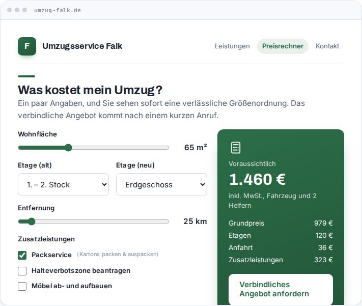 Vorschau: Kosten- und Angebotsrechner