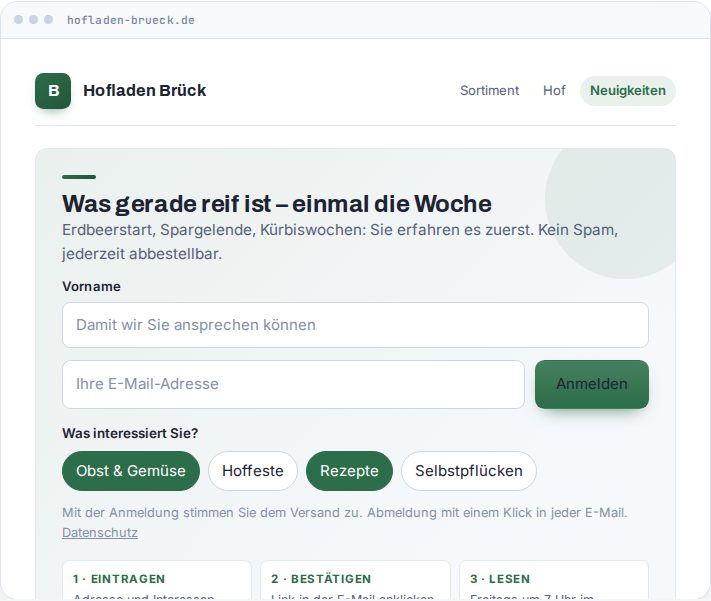 Vorschau: Newsletter-Anmeldung
