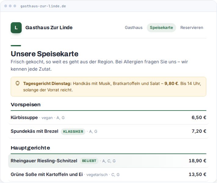 Vorschau: Speisekarte