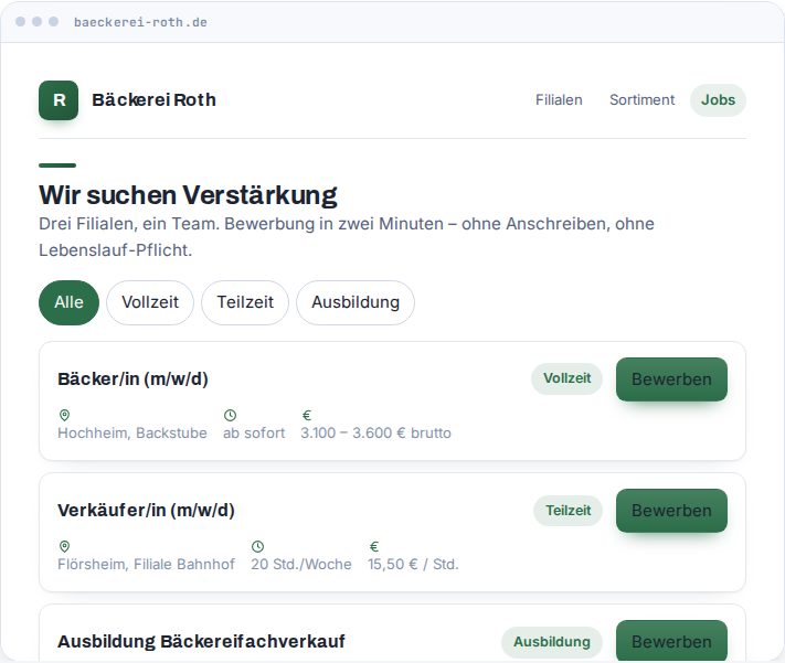 Vorschau: Stellenanzeigen mit Kurzbewerbung
